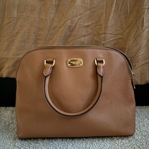 Michael Kors Tan Saffiano Dome Satchel with Gold Hardware
